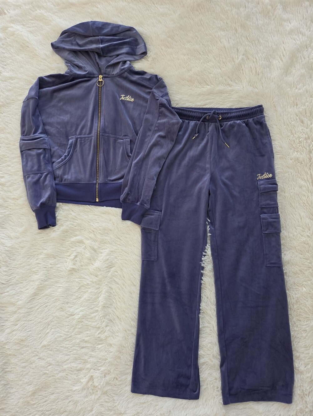 Justice Blue Velour Zip Up Hoodie Track Suit Girls Size L 12/14